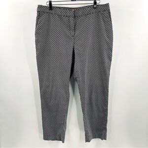 Ellen Tracy Geometric Black White Print Pockets Cropped Ankle Zip Button Pants